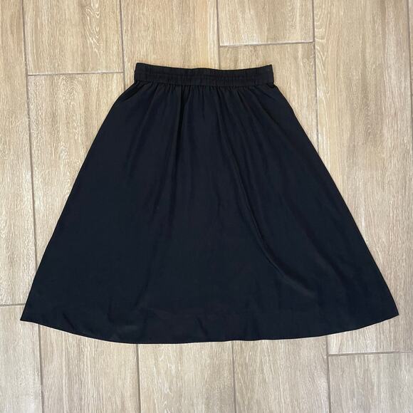 LOFT Black A-Line Skirt XS Satin Feel Polyester Midi Skirt Minimalist Preowned - Picture 2 of 7